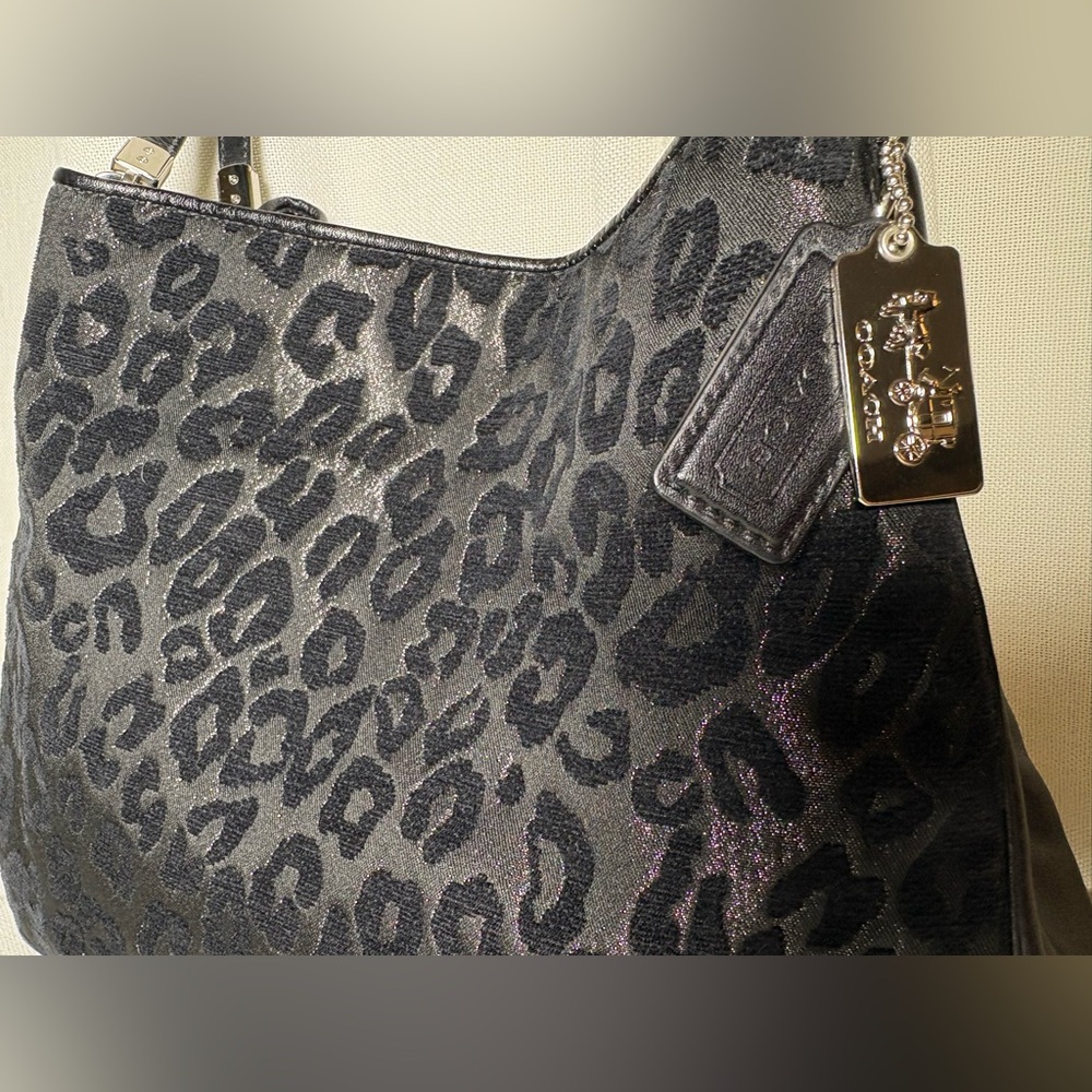 SOLDCoach Madison Phoebe Shoulder Bag Black Ocelot Leopard Print Chenille Leathe - Picture 7 of 13